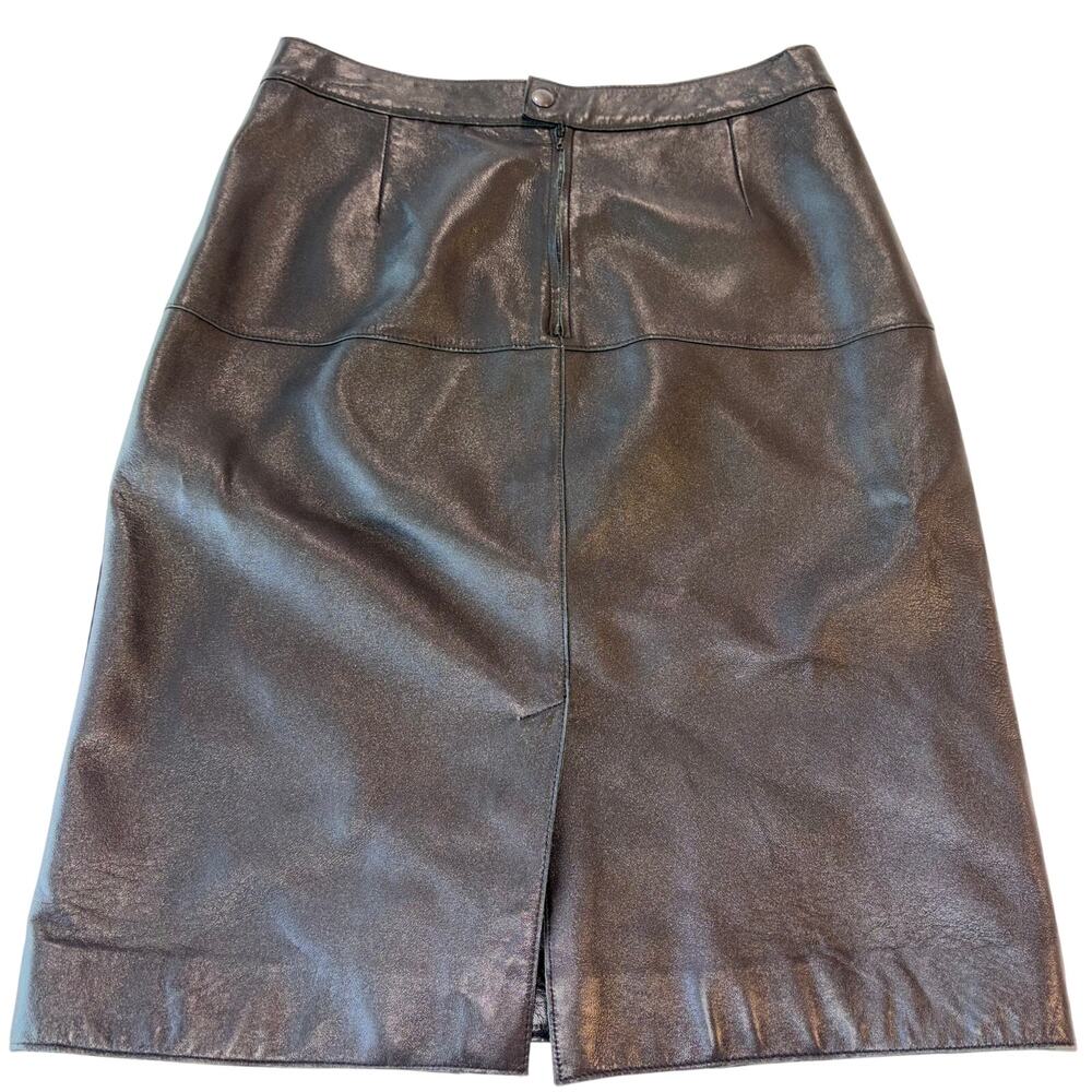 Isaac Mizrahi Black Genuine Leather Mob Wife Punk Rock Skirt 4